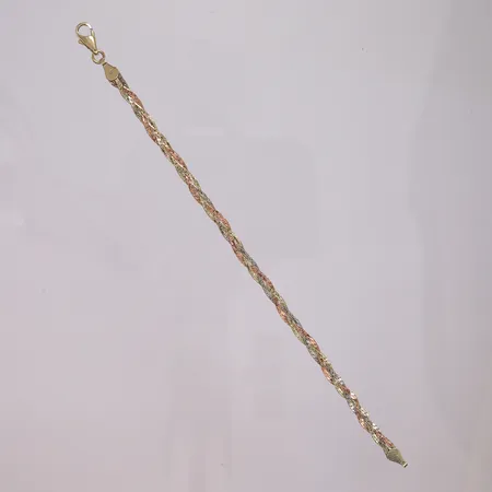 Armbånd, trefarget, lengde 18,5cm, bredde 4mm, 14K Vekt: 5,3 g