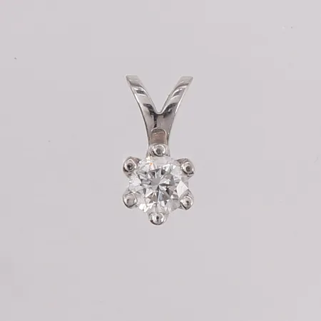 Anheng med diamant (1 x ca. 0,23ct), 10x5mm, hvitt gull, 14K Vekt: 0,7 g Kontakt Lånekontoret for frakt