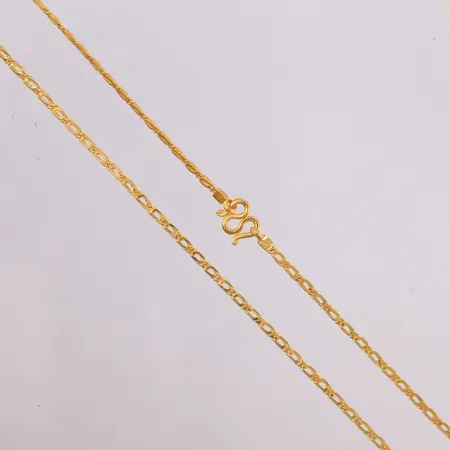 Thaigull, kjede, lengde 50cm, bredde 2,4mm, vekt= 1 baht, 23K Vekt: 15,2 g Kontakt Lånekontoret for frakt