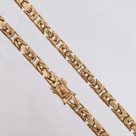 Halskjede konge, lengde 60cm, bredde 8,7mm, defekt lås, 18K Vekt: 295,3 g Kontakt Lånekontoret for frakt