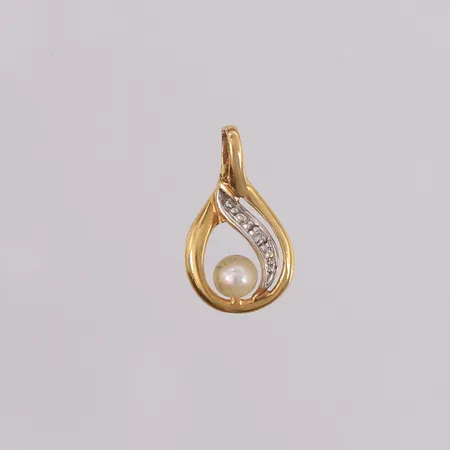 Anheng med perle og blank sten, to-farget, 16x10mm, 18K Vekt: 0,6 g Kontakt Lånekontoret for frakt