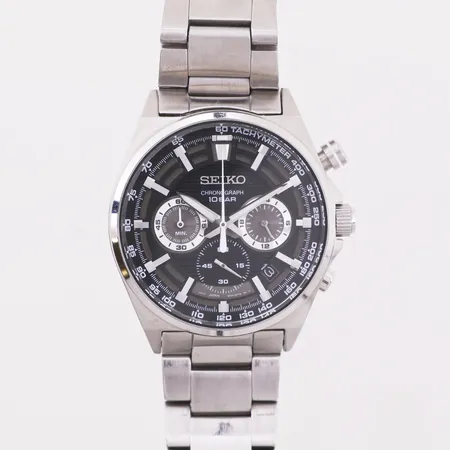 Klokke, Seiko Chronograph, modell 8T63-00T0, Serienr 327337, pute, boks, manual, ytterboks, 2 ekstra lenker, Kontakt Lånekontoret for frakt