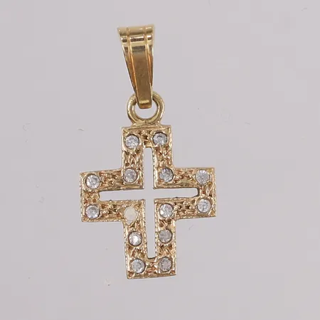 Anheng kors med blanke stener, 26x15mm, 14K Vekt: 2,2 g Kontakt Lånekontoret for frakt