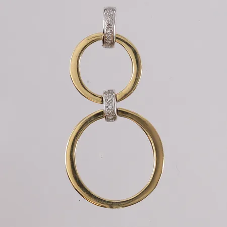 Anheng med blanke stener, to-farget, 41x21mm, 14K Vekt: 3,2 g Kontakt Lånekontoret for frakt