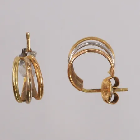 Ett par øredobber (én stopper i sølv, én stopper IKKE gull), 3-farget, ø12mm, 18K Vekt: 2,4 g Kontakt Lånekontoret for frakt