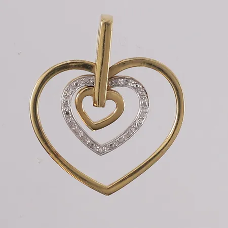 Anheng hjerte med blanke stener, 26x23mm, 14K Vekt: 2,4 g Kontakt Lånekontoret for frakt