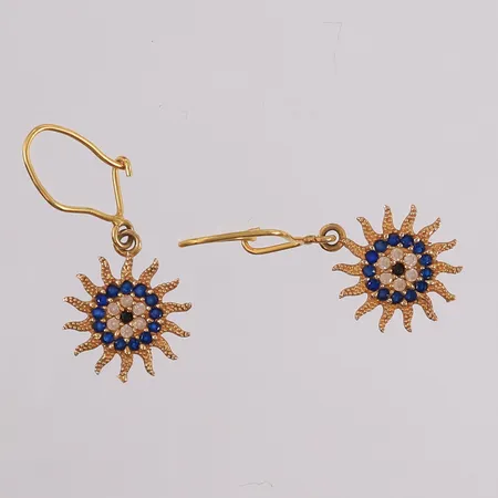 Ett par øredobber med blå og blanke stener, 29x13mm, 18K Vekt: 2,1 g Kontakt Lånekontoret for frakt