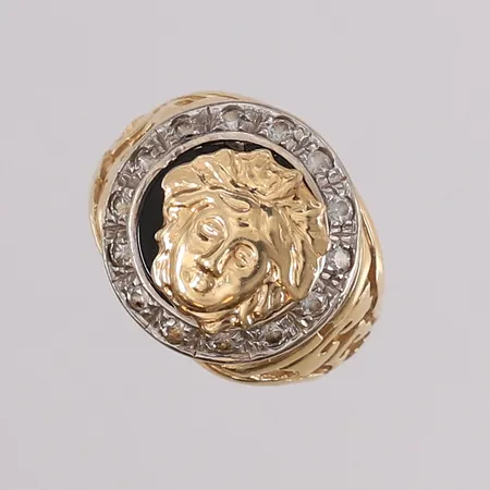 Ring med blanke stener, to-farget, ø17,9mm, bredde 4,1- 17,3mm, OBS! Ikke merkevare, 14K Vekt: 8,1 g Kontakt Lånekontoret for frakt