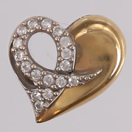 Anheng hjerte med blanke stener, to-farget, 17x15mm, 14K Vekt: 2,8 g Kontakt Lånekontoret for frakt