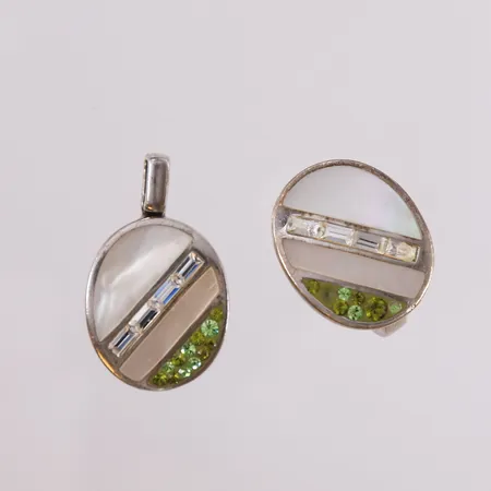 Ring & Anheng med perlemo og glass steiner, 925/1000 sølv.  Vekt: 16,2 g Kontakt Lånekontoret for frakt