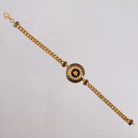 Armbånd med emalje och glass steinar, lengde ca 19,5cm, bredde ca 5-21mm, 21K. OBS: ikke ekte merkevare! Vekt: 14,7 g Kontakt Lånekontoret for frakt