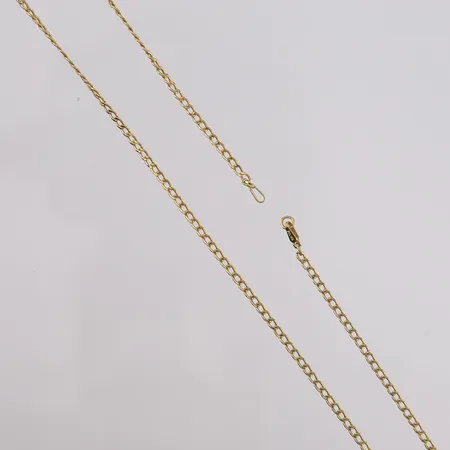 Kjede, lengde 55cm, bredde 2,2mm, mangler lås, 14K Vekt: 2,5 g Kontakt Lånekontoret for frakt
