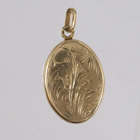 Anheng medaljong, 42x23mm, inngravert med tekst på baksiden, 14K Vekt: 7 g Kontakt Lånekontoret for frakt