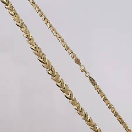 Kjede, lengde 48,5cm, bredde 4,3- 7mm, 14K Vekt: 20,5 g Kontakt Lånekontoret for frakt