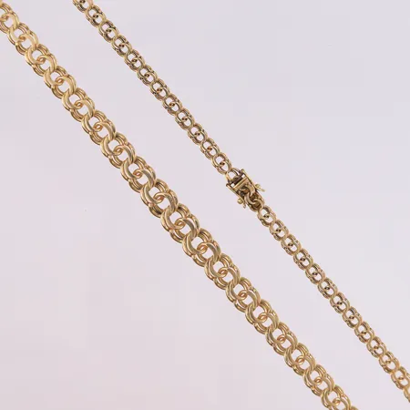 Kjede Bismarck, gradert, lengde 45,5cm, bredde 4,6- 9,3mm, 14K Vekt: 26 g Kontakt Lånekontoret for frakt