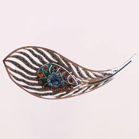 Brosje med fargede stener, 8x3mm, Arts & Crafts, 925S Vekt: 9,2 g Kontakt Lånekontoret for frakt
