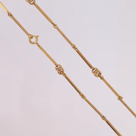 Kjede, lengde 122cm, bredde 1,7- 5,9mm, 18K Vekt: 33,2 g Kontakt Lånekontoret for frakt