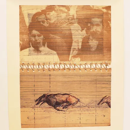 Litografi, Kjell Nupen, "Forbindelse", signert og datert K. Nupen 79, unummerert, uten ramme, størrelse 70x56cm. Kontakt Lånekontoret for frakt