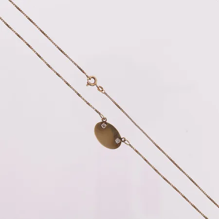 Halskjede, veneziansk, blanke stener, lengde 41cm, bredde 1mm, 14K Vekt: 4,2 g Kontakt Lånekontoret for frakt