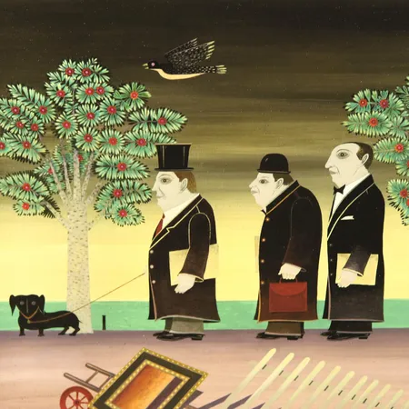 D.G.A. av Jan Baker, "Kreditorenes innmarsj", 21/30, signert, datert 2023, motivformat 40 x 30cm, ingen ramme medfølger Kontakt Lånekontoret for frakt