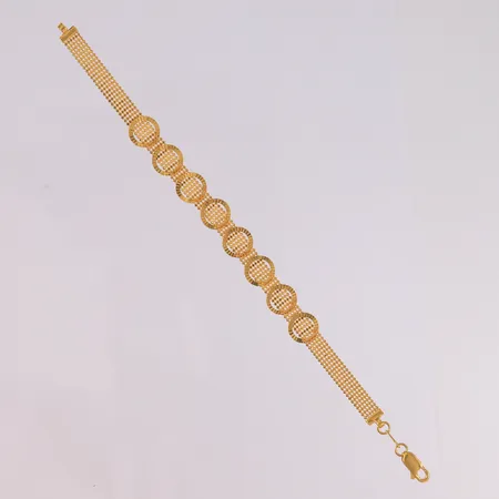 Armbånd, lengde 18cm, bredde 5,7- 9,6mm, 21K Vekt: 7,5 g Kontakt Lånekontoret for frakt