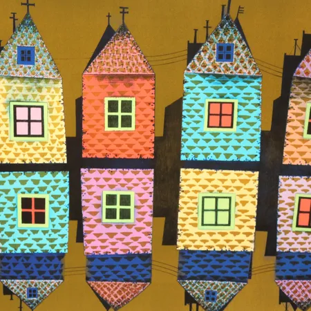 D.G.A. av Jan Baker, "Speilbyen", 2/60, signert, datert 2024, motivformat 59 x 45cm, ingen ramme medfølger Kontakt Lånekontoret for frakt