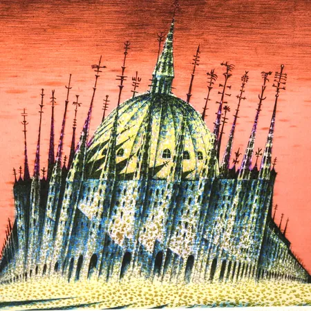 D.G.A. av Jan Baker, "Katedralen, variant", 2/60, signert, datert 2023, motivformat 60 x 45cm, ingen ramme medfølger Kontakt Lånekontoret for frakt