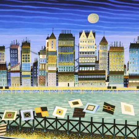 D.G.A. av Jan Baker, "Den gylne byen", 3/60, signert, datert 2024, motivformat 62 x 45cm, ingen ramme medfølger Kontakt Lånekontoret for frakt