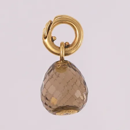 Anheng med diamant (1 x ca. 0,01ct), Ole Lynggaard, Sweet Drops Charm, 23x11mm, briolette-slipt røkkvarts, noe slitasje, 18K, bruttovekt 3,6g Vekt: 0 g Kontakt Lånekontoret for frakt