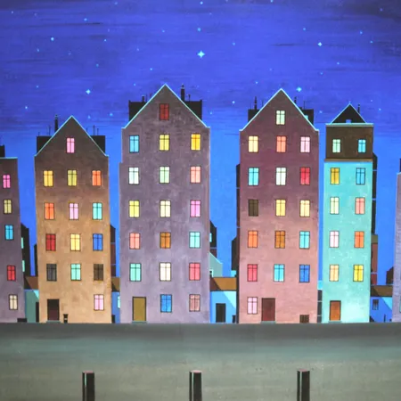 D.G.A. av Jan Baker, "Blå kveld", 7/30, signert, datert 2023, motivformat 38 x 30cm, ingen ramme medfølger Kontakt Lånekontoret for frakt