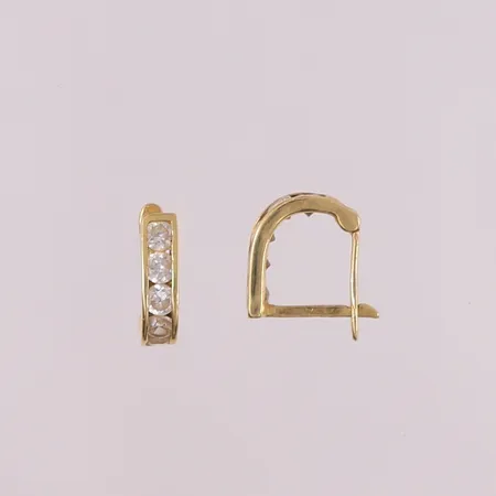 Ett par øredobber med blanke stener, 10x4mm, defekt stengemekanisme på én dobb, 14K Vekt: 0,8 g Kontakt Lånekontoret for frakt