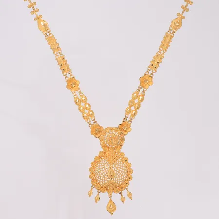 Halssmykke, lengde 47cm, bredde 1-65mm, 22K Vekt: 25,8 g Kontakt Lånekontoret for frakt