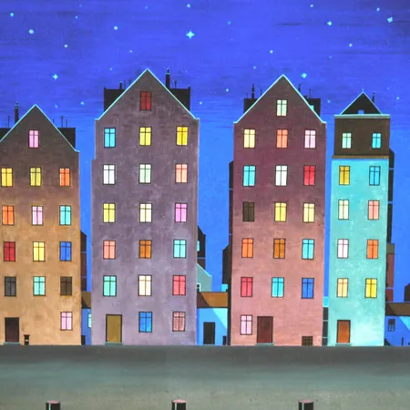 D.G.A. av Jan Baker, "Blå kveld", 2/60, signert, datert 2024, motivformat 57 x 45cm, ingen ramme medfølger Kontakt Lånekontoret for frakt