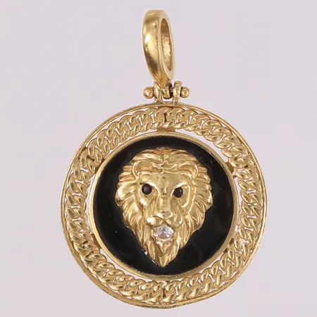 Anheng løve med sorte stener, ø23mm, 14K Vekt: 5,3 g Kontakt Lånekontoret for frakt
