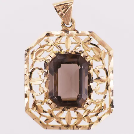 Anheng med brun sten, 30x26mm, 18K. Vekt: 8 g Kontakt Lånekontoret for frakt