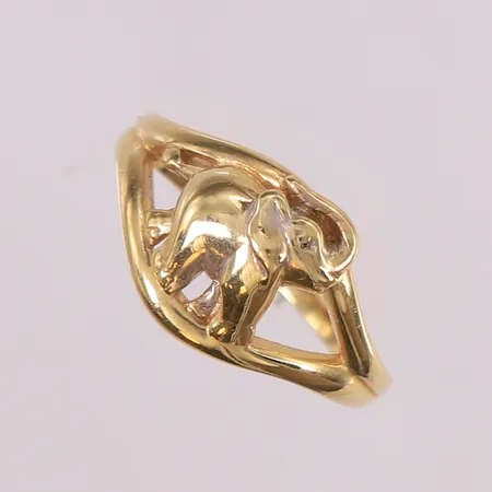 Ring elefant, ø19,5mm, bredde 1,9- 12,4mm, 14K Vekt: 3,6 g Kontakt Lånekontoret for frakt