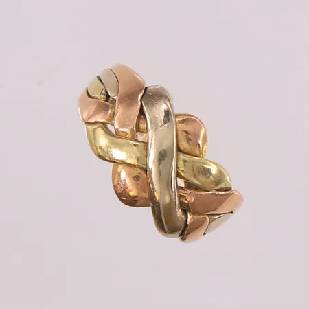 Flettering (loddet), 3-farget, ø15,8mm, bredde 2,6- 10,3mm, 14K Vekt: 3,5 g Kontakt Lånekontoret for frakt