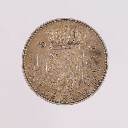 Sølvmynt, Nederland, Dronning Juliana, 1 gylden/gulden, år 1956, S 720/1000 Vekt: 6,4 g Kontakt Lånekontoret for frakt