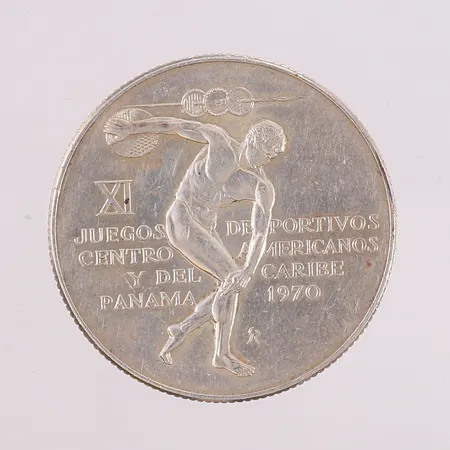 Sølvmynt, Panama, 5 balboas, år 1970, S925 Vekt: 35,5 g Kontakt Lånekontoret for frakt
