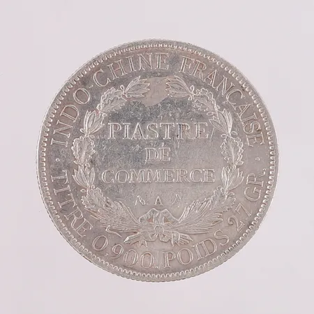 Sølvmynt, Fransk-Indokina, 1 piastre, år 1907, S 900/1000 Vekt: 26,9 g Kontakt Lånekontoret for frakt