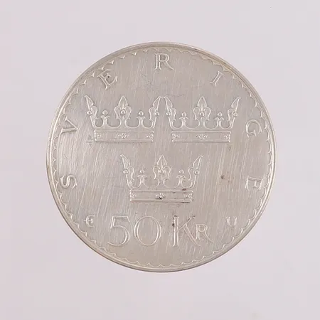 Sølvmynt, Kong Carl XVI Gustav, 50kr, år 1975, 925S Vekt: 27 g Kontakt Lånekontoret for frakt