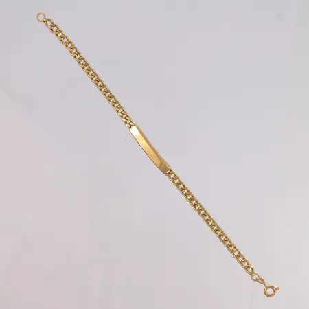 Armbånd Panser med gravert plate, lengde 18,5cm, bredde 4,6- 5,5mm, 18K Vekt: 6 g Kontakt Lånekontoret for frakt