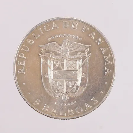 Sølvmynt, Panama, 5 balboas, år 1970, S925 Vekt: 35,9 g Kontakt Lånekontoret for frakt