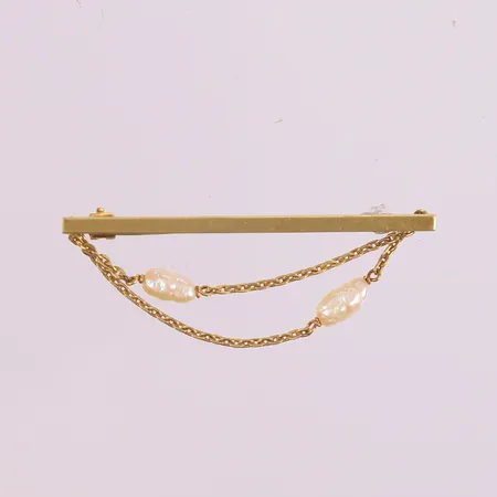 Nål med to ovale perler, 43x9mm, 14K Vekt: 2 g Kontakt Lånekontoret for frakt