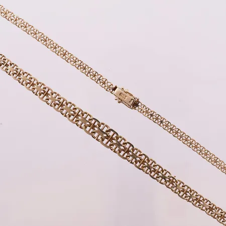 Halskjede, x-lenke med stav, lengde 45 cm, bredde 9,4 - 5 mm, 14K Vekt: 20,4 g Kontakt Lånekontoret for frakt