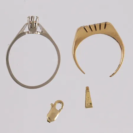 Skrotgull med 4 blanke stener, 14K, bruttovekt 4,4g Vekt: 0 g Kontakt Lånekontoret for frakt