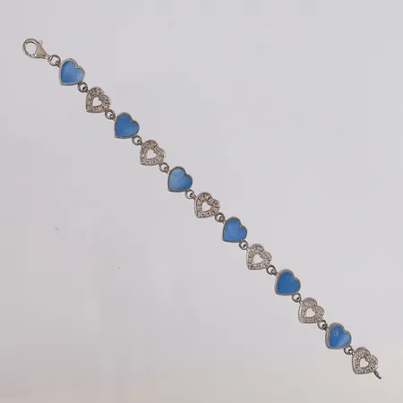 Armbånd hjerter med blå og blanke stener, lengde 20cm, bredde 4- 11mm, 925S, bruttovekt 20g Vekt: 0 g Kontakt Lånekontoret for frakt