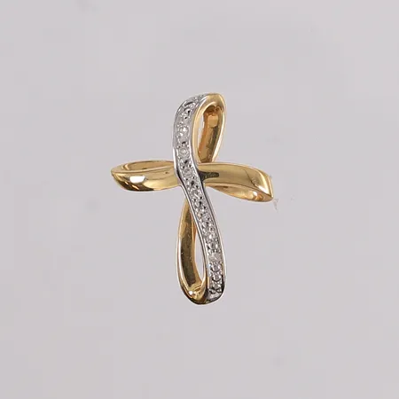 Anheng med 7 diamanter (totalt 0,035ct iht. gravering), to-farget, 22x17mm, 18K Vekt: 2,2 g Kontakt Lånekontoret for frakt