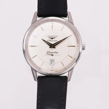 Longines Flagship Heritage, automatisk, dato, RN L4.795.4, SN 48265098, slitt skinnreim, trenger service, uten tilbehør Kontakt Lånekontoret for frakt