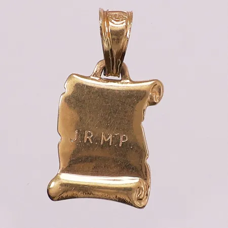 Anheng, lengde 22,4 mm, bredde 10,4 mm, gravert, 18K Vekt: 1,4 g Kontakt Lånekontoret for frakt